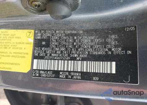 2006 Toyota Highlander Limited V6 from USA, damaged, VIN JTEEP21A060155589